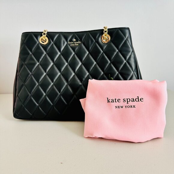 KATE SPADE NEW YORK CAREY BLACK QUILTED SMOOTH LEATHER MEDIUM TOTE $529